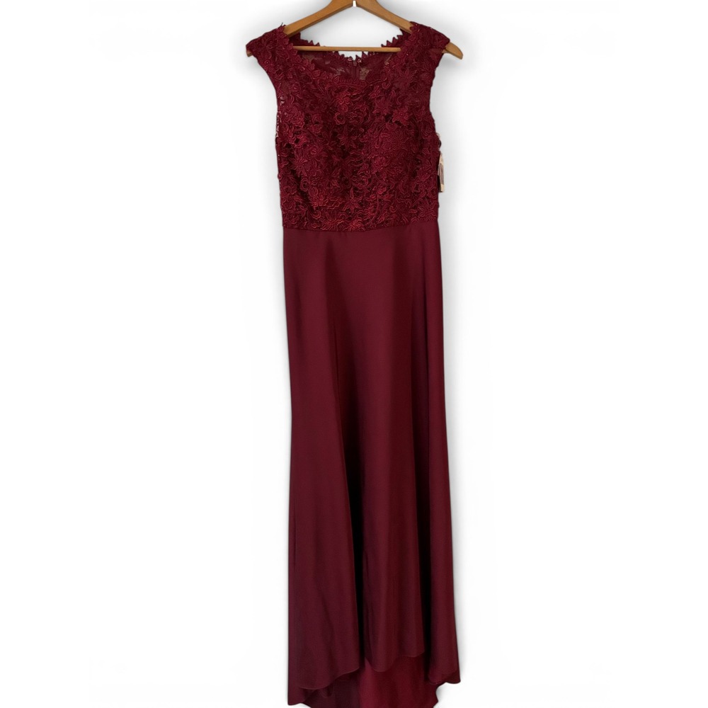 Christina Wu Elegance Gown Womens 10 Wine Lace Cap Sleeve Formal Dress 17843